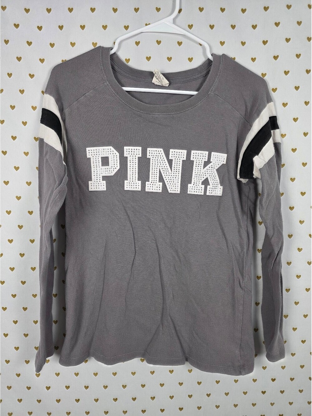Victorias Secret PINK Bling Logo Long Sleeve Tee shirt Rhinestone XS